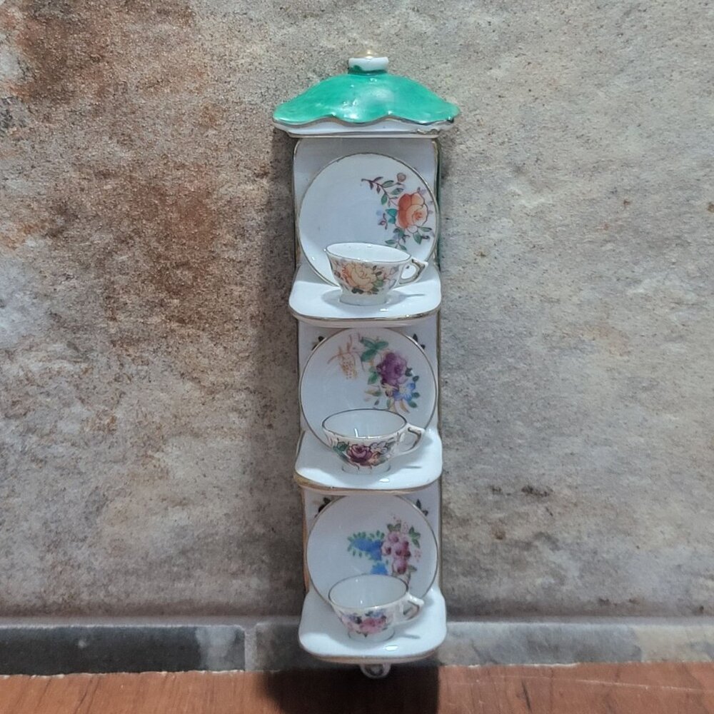 Ardalt Miniature Porcelain Tea Set 6197 Japan Display Rack Three Tiny Teacups Sa